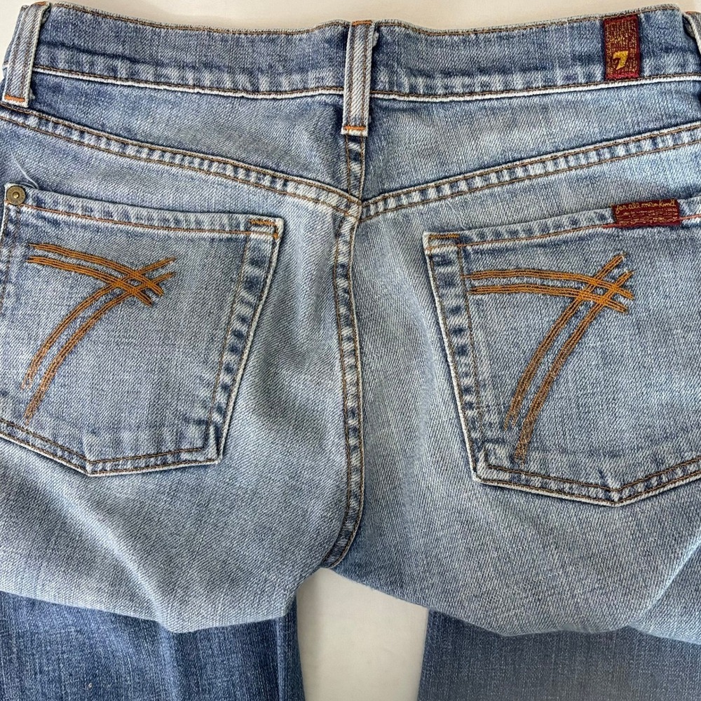 7 For All Mankind Flare Jeans Women 27 Blue Boho Western Casual Distressed Hem - Picture 6 of 11